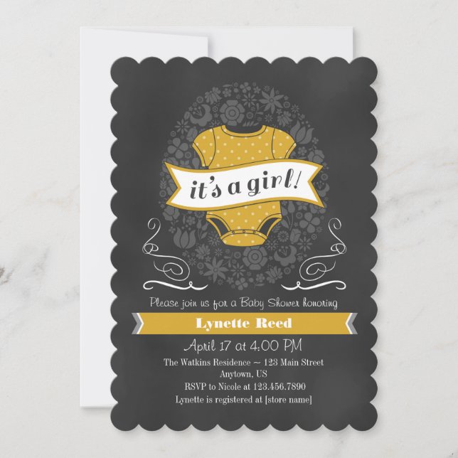 Invitation Baby shower Gold Chalkboard Girl (Devant)