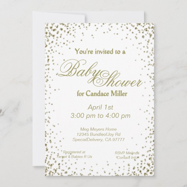 Invitation Baby shower | Gold Confetti (Devant)