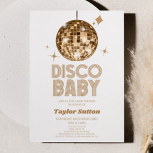 Invitation Baby shower Gold Disco Ball "Disco Baby"