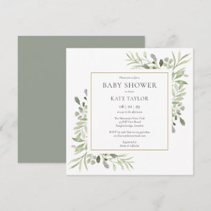 Invitation Baby-Shower Gold et Feuillage aquarelle   Sprinkle
