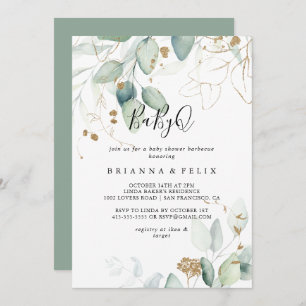 Invitation Baby shower Gold Eucalyptus BabyQ