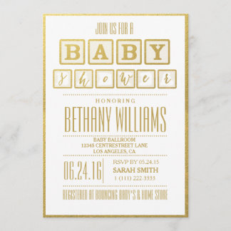 INVITATION BABY SHOWER GOLD FOIL GLAMOR