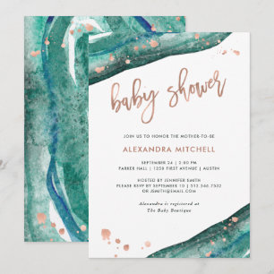 Invitation Baby shower Gold Geode turquoise et Rose Faux
