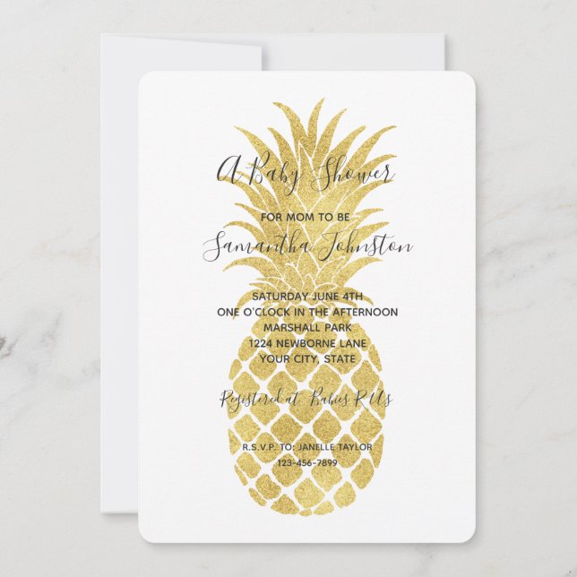 Invitation Baby shower Gold Glitzy Pineapples (Dos)