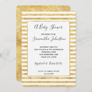 Invitation Baby shower Gold Glitzy Stripes