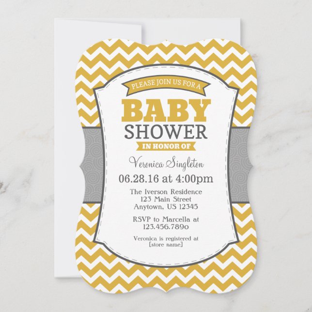 Invitation Baby shower Gold Grey Chevron (Devant)
