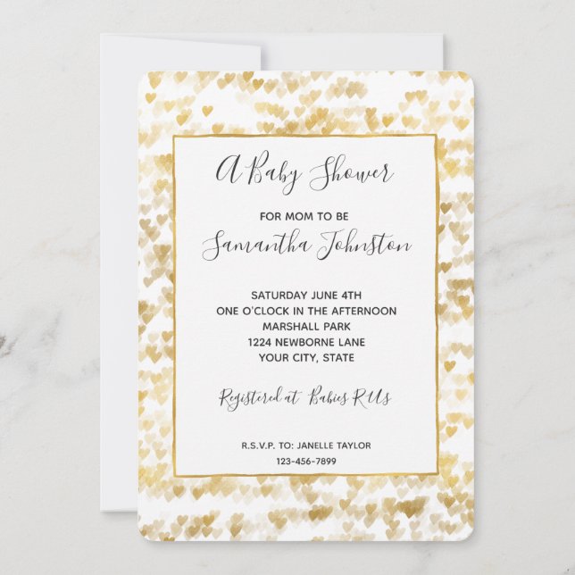 Invitation Baby shower Gold Hearts (Dos)