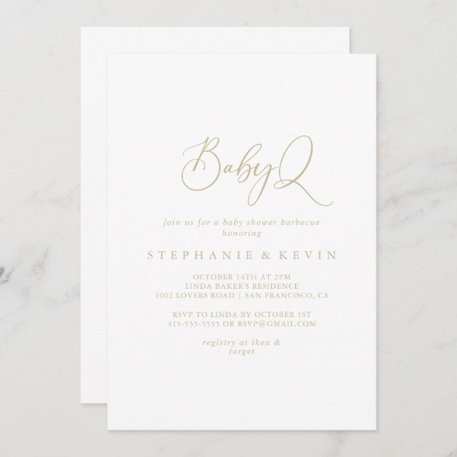 Invitation Baby shower Gold Idyllic BabyQ (Devant / Derrière)
