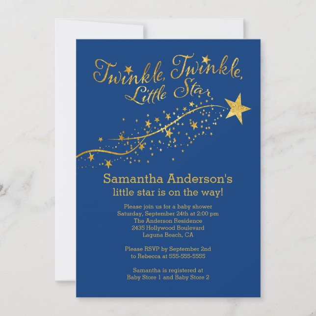 Invitation Baby shower Gold Little Star (Devant)