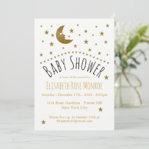 Invitation Baby shower Gold Moon et Stars