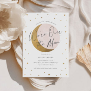 Invitation Baby shower Gold Over the Moon Script Girls