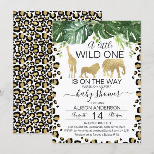 Invitation Baby shower Gold Safari Leopard