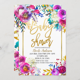 Invitation Baby shower Gold Script Bold Aquarelle Florale