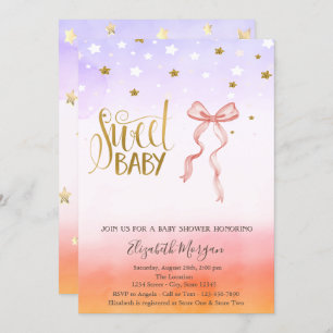 Invitation Baby shower Gold Star Bow rose