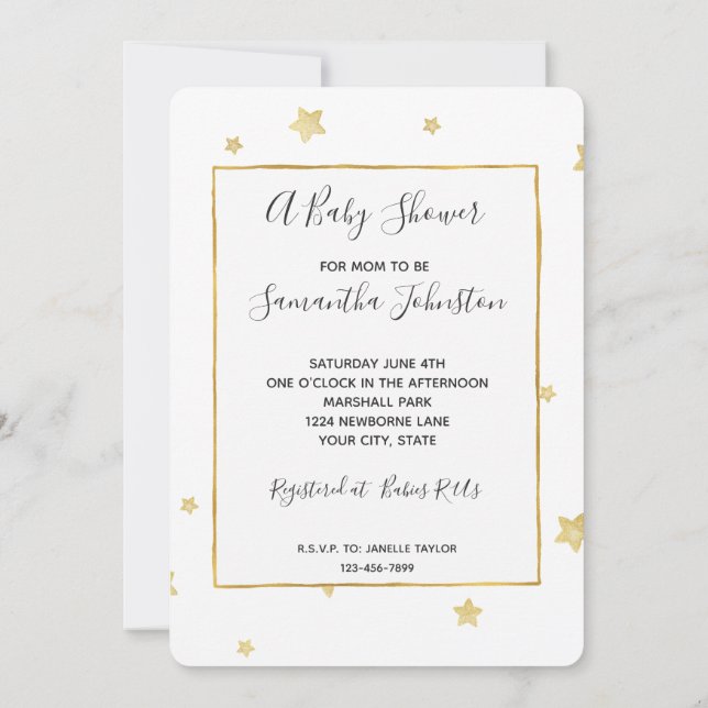 Invitation Baby shower Gold Stars (Dos)
