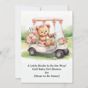 Invitation Baby shower Golf Girl avec un ours en peluche sur 