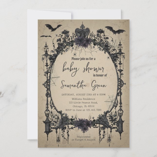 Invitation Baby shower gothique d'Halloween (Devant)