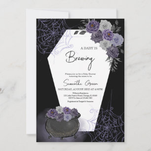 Invitation Baby shower gothique d'Halloween de fille violette