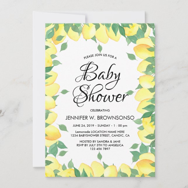 Invitation Baby Shower Grande Limonade Jaune (Devant)