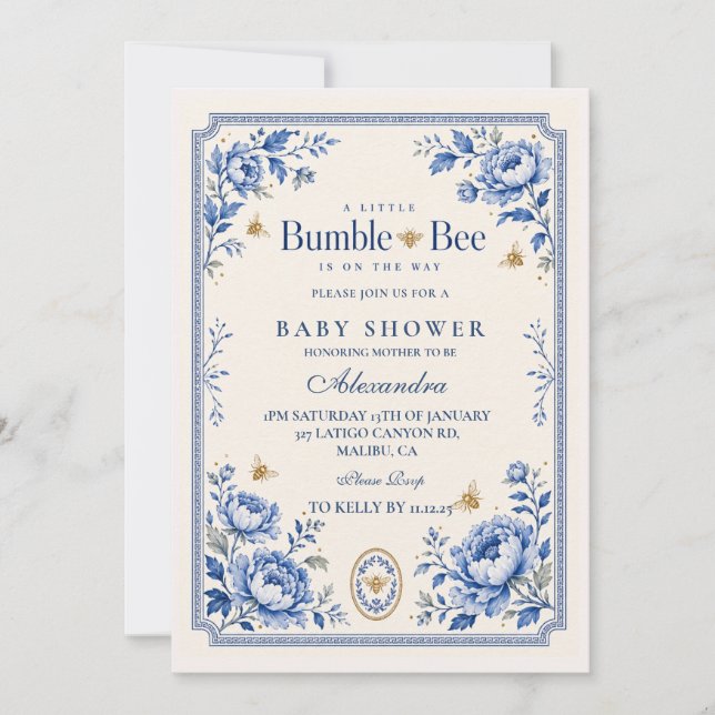 Invitation Baby Shower Grandmillennial Bumble Bee (Devant)