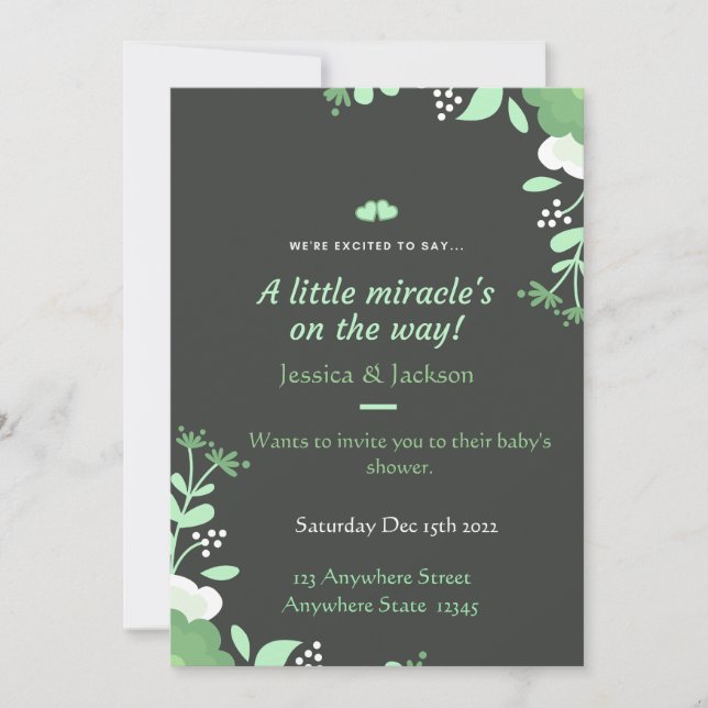 Invitation Baby shower Green & Black (Devant)