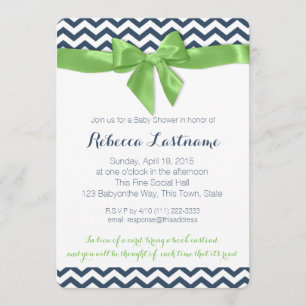 Invitation Baby shower Green Bow et Zigzag