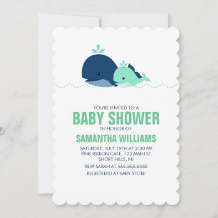 Invitation Baby shower Green Mom and Baby Whale