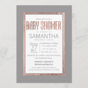 Invitation Baby shower gris ardoise Rose simple