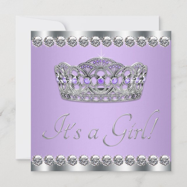 Invitation Baby Shower Gris Argent et Violet (Devant)