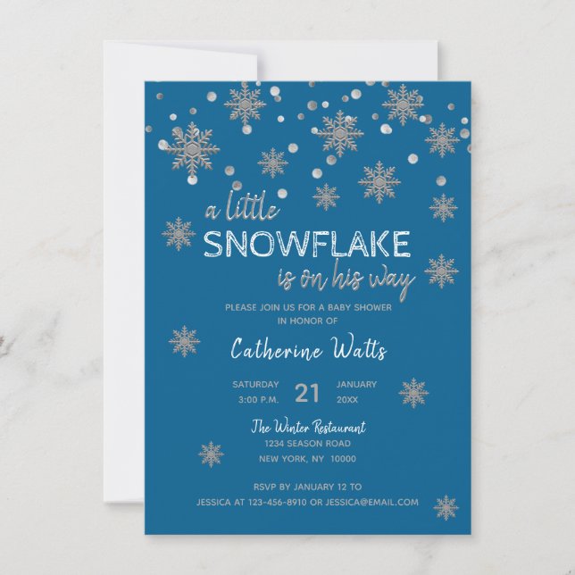 Invitation BABY SHOWER gris argenté bleu| GARÇON (Devant)
