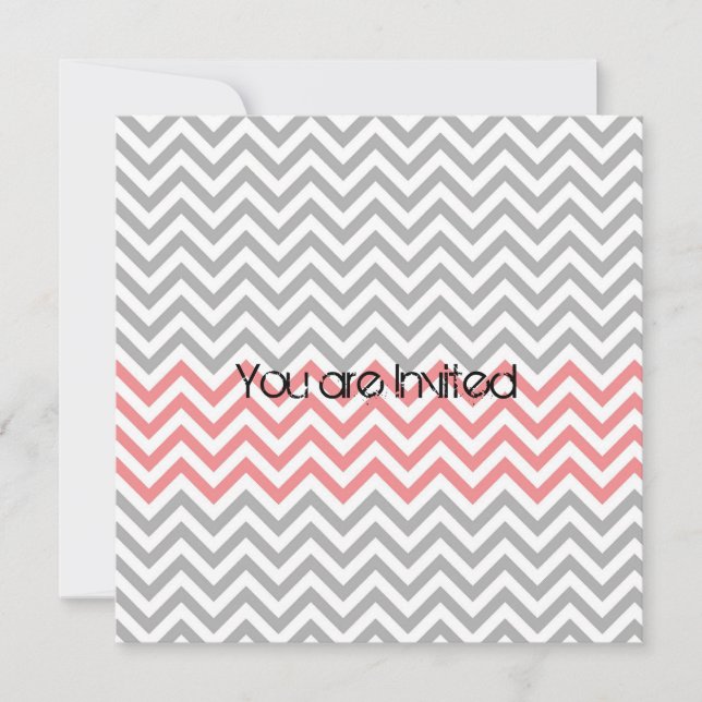 Invitation Baby shower gris, corail et blanc Chevron (Devant)