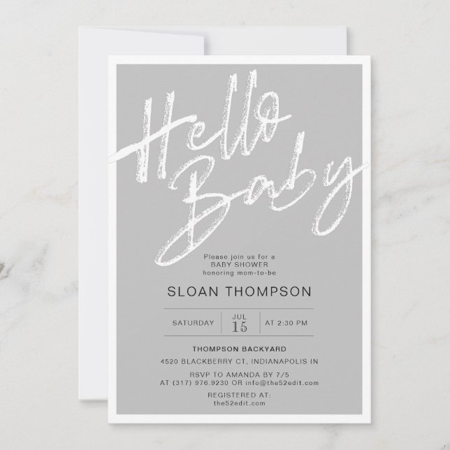 Invitation Baby shower gris de calligraphie brossée moderne (Devant)