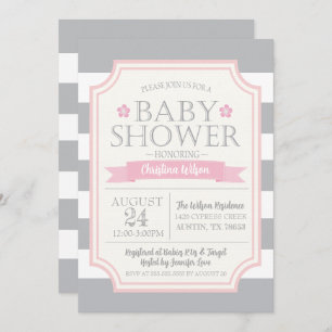 Invitation Baby shower gris et rose