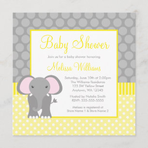 Invitation Baby shower gris jaune de garçon de point de polka