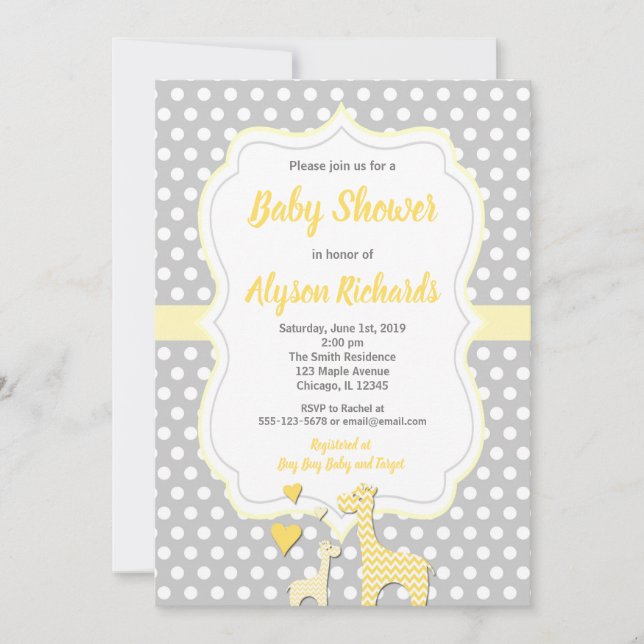 Invitation baby shower gris-jaune non sexiste (Devant)