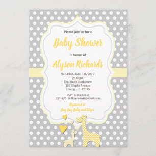 Invitation baby shower gris-jaune non sexiste