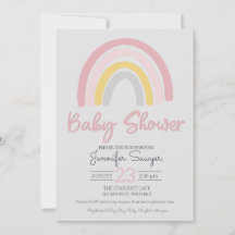 Invitation Baby shower gris jaune rose arc-en-ciel