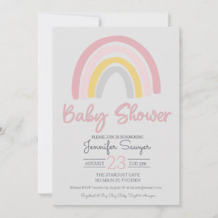 Invitation Baby shower gris jaune rose arc-en-ciel
