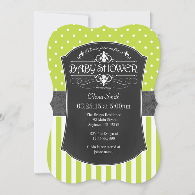 Invitation Baby shower Gris Lime Gris Chalkboard (Devant)