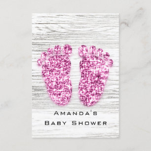 Invitation Baby shower gris or pieds bois rustique fille rose