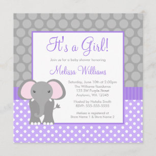 Invitation Baby shower gris pourpre de fille de point de