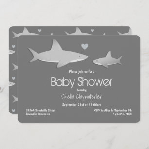 Invitation Baby shower gris requin mignon