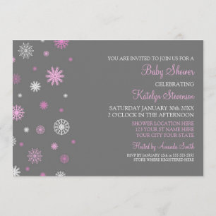 Invitation Baby shower gris rose de coutume de Noël de neige