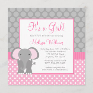 Invitation Baby shower gris rose de fille de point de polka