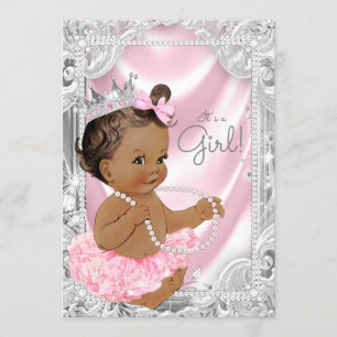 Invitation Baby shower gris rose de la princesse africaine-am