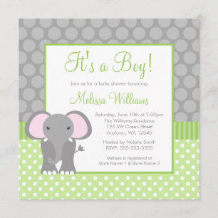 Invitation Baby shower gris vert de garçon de point de polka