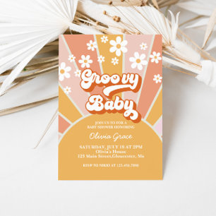Invitation Baby Shower Groovy Baby Retro Soleil Enfant Fleur