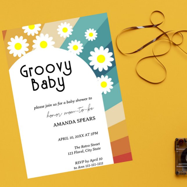 Invitation Baby Shower Groovy Bébé Rétro Daisy (Créateur téléchargé)