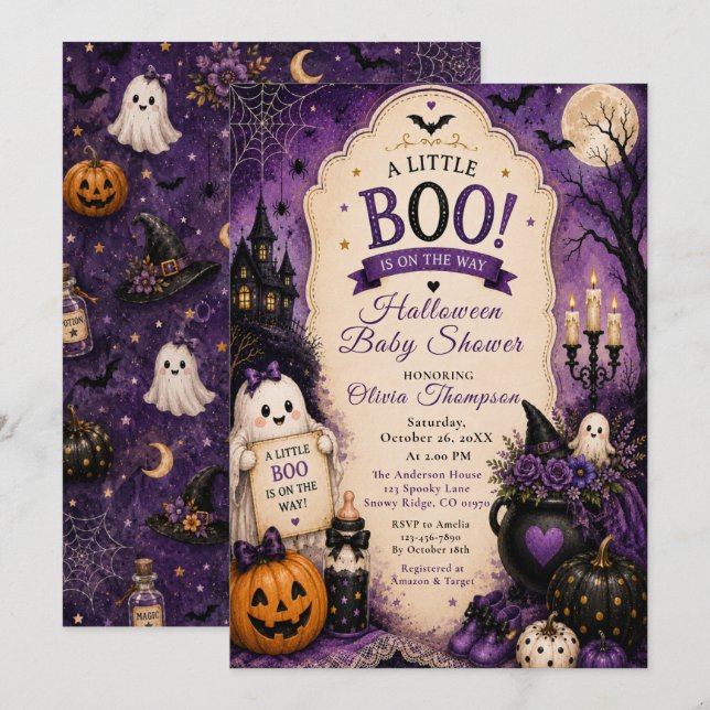 Invitation Baby Shower Halloween (Devant / Derrière)