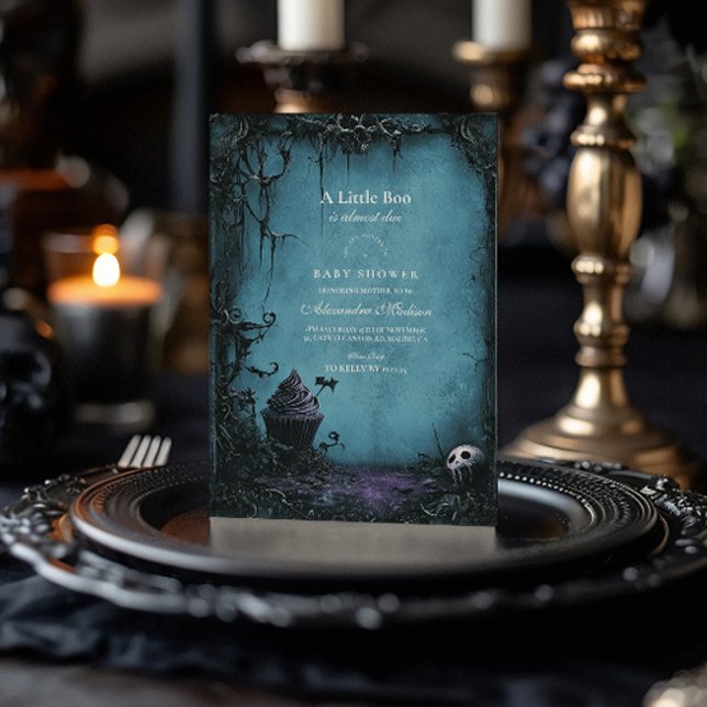 Invitation Baby Shower Halloween Bleu Gothique (Créateur téléchargé)